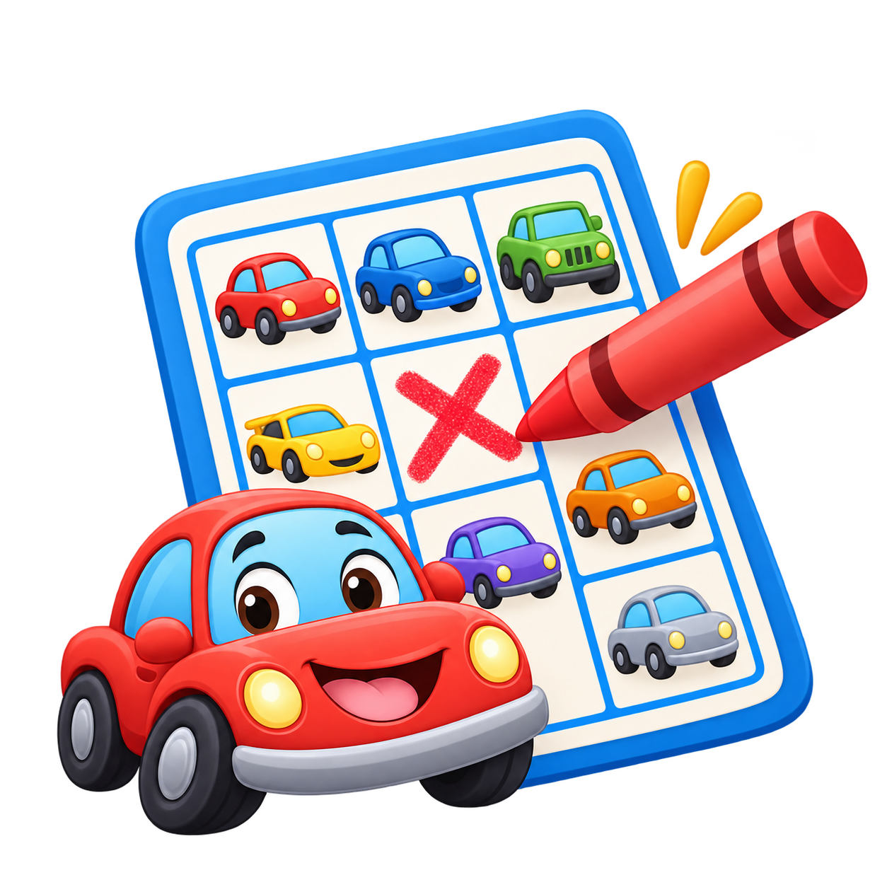 Auto bingo met auto's en rood krijtje