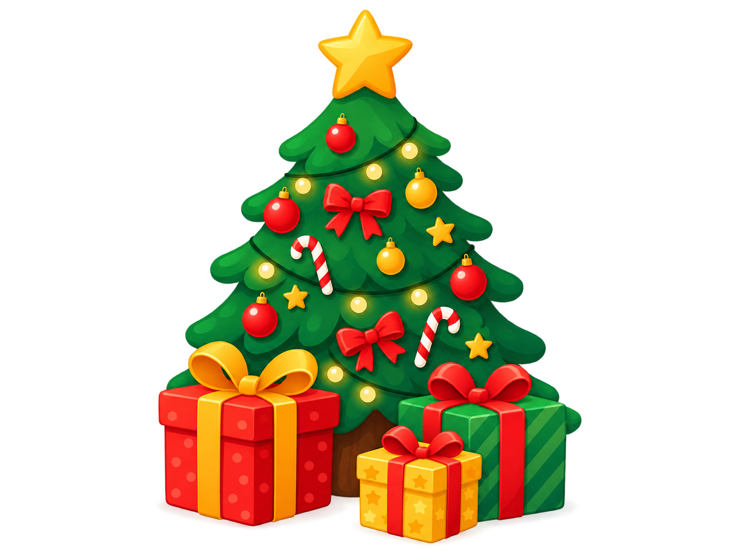 Illustratie van een versierde kerstboom met cadeautjes