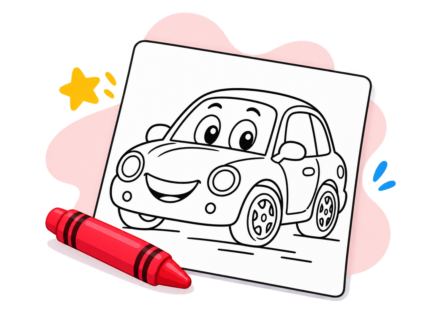 Illustratie van een auto kleurplaat met een krijtje